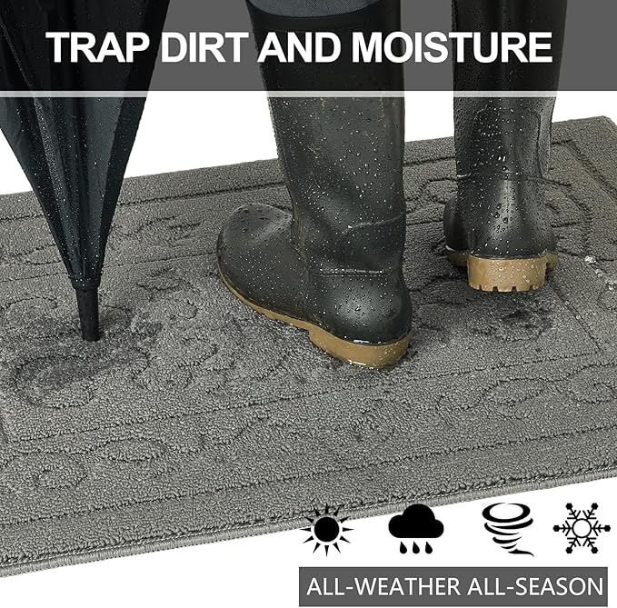 FONEYI Indoor Door Mat 24" x 36", Dirt Trapper Door Mats Non-Slip Entryway Rugs Washable, Absorbent Resist Dirt Welcome Mat, Low Profile Inside Floor Mats for Front Back Door and Entryway, Light Grey