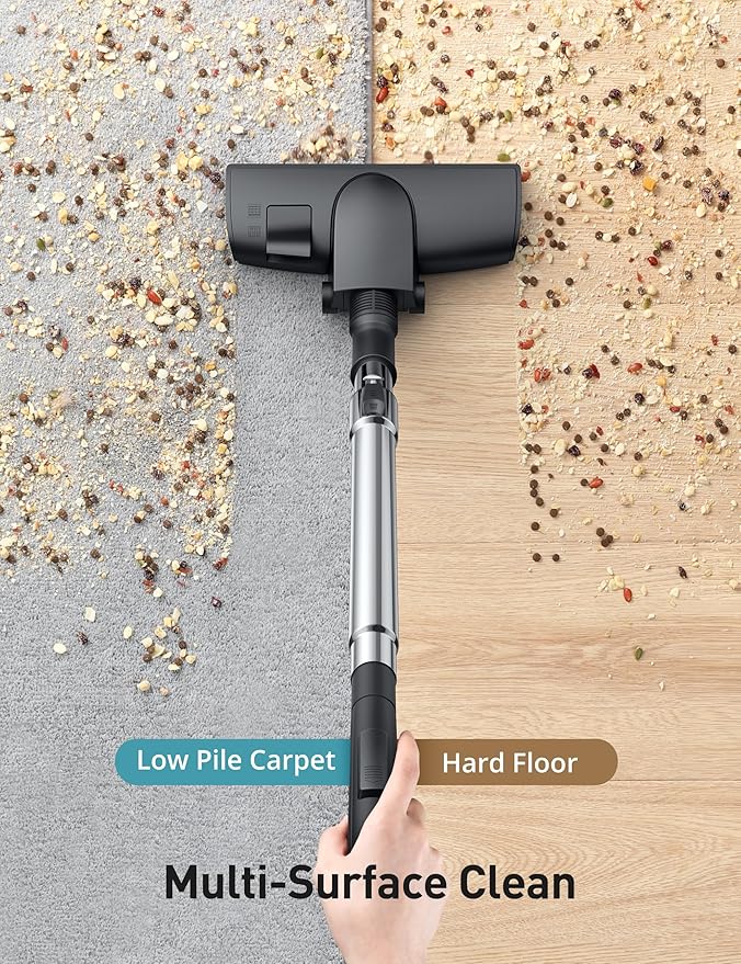 Aspiron Canister Vacuum, Upgraded 1600W Bagless Canister Vacuum Cleaner, Auto Cord Rewind, H13 HEPA Filter, 3.7Qt Large Capacity, 5 Tools for Hard Floors, Carpet, Pet, Upholstery, Tiles, Car, Navy