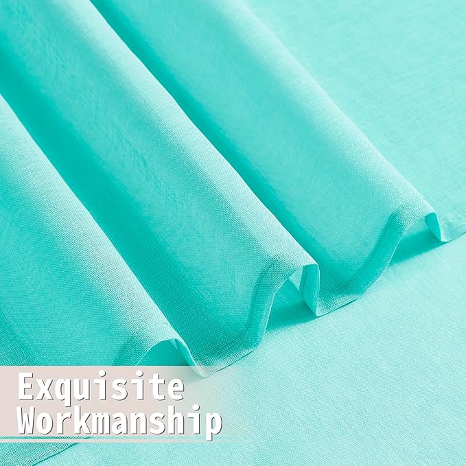 Tollpiz Sheer Door Curtains Closet Linen Textured Curtain Sheers Doorway Light Filtering Voile Patio Door Rod Pocket Curtains French Door, 54 x 80 inches Long, Aqua Blue, Set of 1 Panel