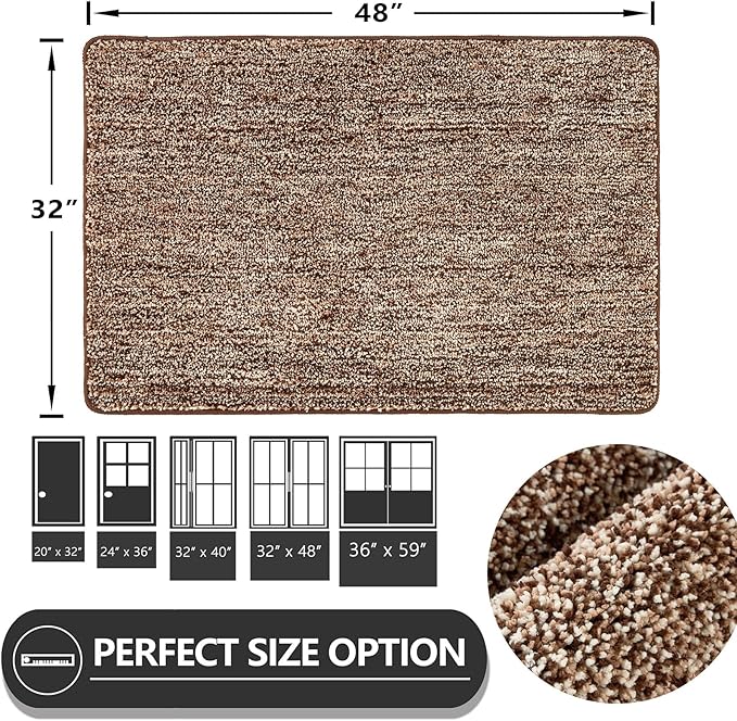 REFETONE Indoor Doormat, Front Door Mat 32"x48" Absorbent Rubber Backing Non Slip Door Mats, Washable Low-Profile Inside Floor Mat Door Rugs for Entryway, Resist Dirt Mud Mat for Dogs, Coffee/Brown