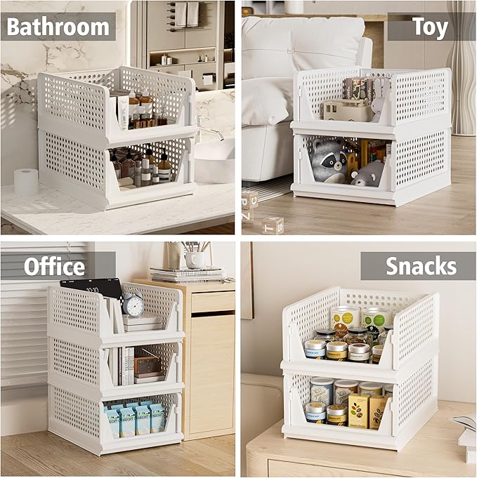 Proarea 5 Pack Stackable Plastic Storage Basket Closet Organizer Bin Foldable Clothes Organizer Storage Drawer Shelf Container for Living room Bathroom Kitchen Office (2L+3S)