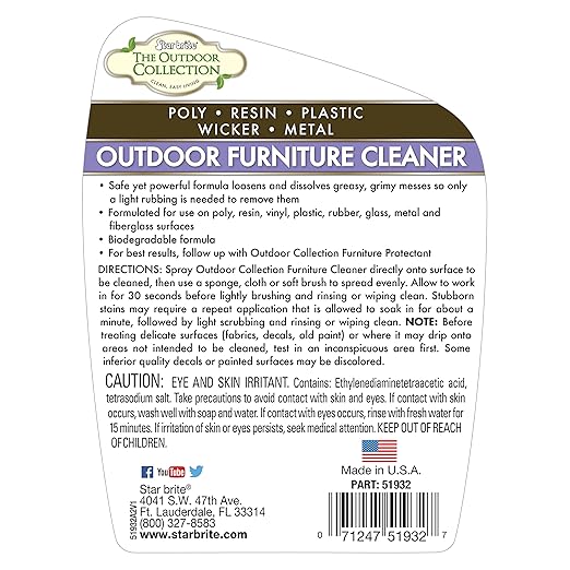 STAR BRITE Outdoor Collection Furniture Cleaner Spray - All-Surface Cleaner for Poly, Resin, Vinyl, Plastic, Rubber, Glass, Metal, and Fiberglass - 32 OZ (51932)