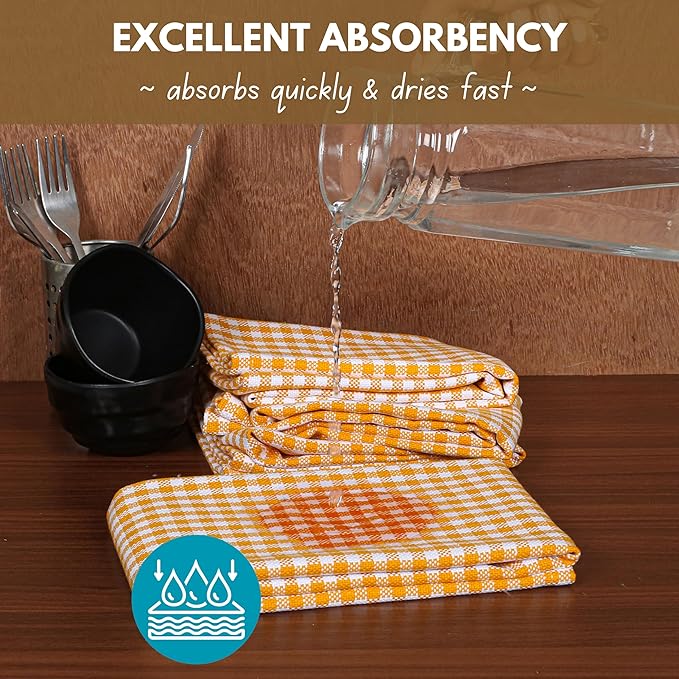 Native Fab 4 Pack Yellow Gingham Cotton Dish Towels 16"x26" - Absorbent Kitchen Linen Towels with Hanging Loop, Dishcloths Set for Drying Dishes, Cleaning Hand Towels, Mustard Yellow White