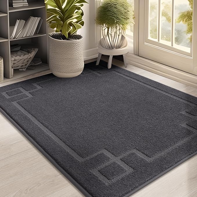 BEQHAUSE Door Mat 32" x 48", Non-Slip Door Mats Indoor Entryway Rugs Washable Low-Profile Absorbent and Stain Resist Floor Mats, Dog Door Mat for Front Back Door, Muddy Wet Shoes & Paws, Dark Grey
