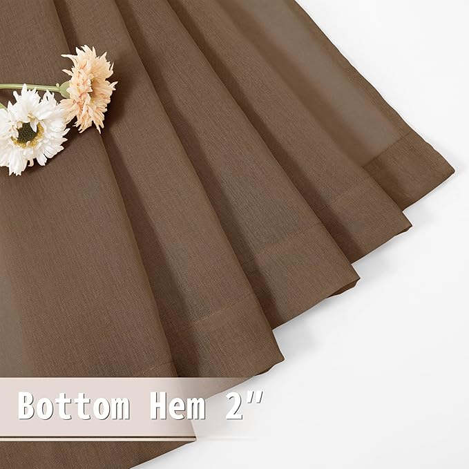 Tollpiz Sheer Curtains Closet Linen Textured Curtain Sheers Doorway Light Filtering Voile French Door Rod Pocket Curtains Patio Glass Door, 54 x 63 inches Long, Brown, Set of 1 Panel