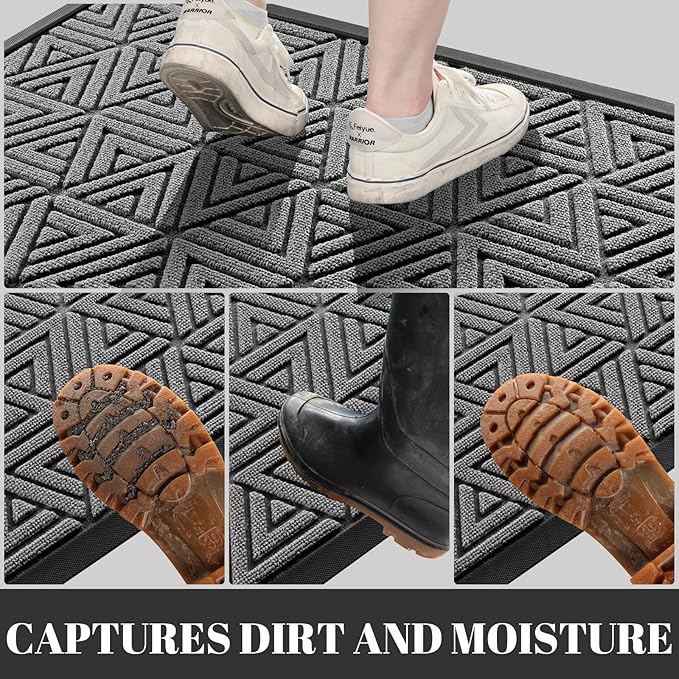 Yimobra Large Door Mat 47x32, All-Weather Waterproof Non-Slip Welcome Matt Outdoor, Heavy Duty Non Slip Doormat for Entryway for Patio and Garage Indoor, Easy Clean, Grey