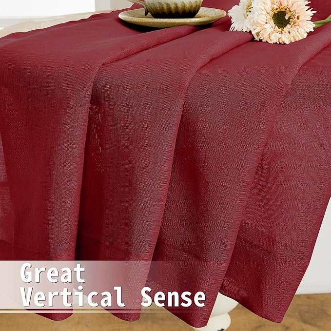 Tollpiz Short Sheer Door Curtains Closet Linen Textured Curtains Sheer Doorway Light Filtering Voile Patio Glass Door Rod Pocket Curtain French Door, 54 x 40 inches Long, Burgundy Red, Set of 1 Panel
