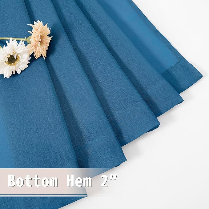 Tollpiz Short Sheer Door Curtains Closet Linen Textured Curtains Sheer Doorway Light Filtering Voile Patio Glass Door Rod Pocket Curtain French Door, 54 x 40 inches Long, Classic Blue, Set of 1 Panel