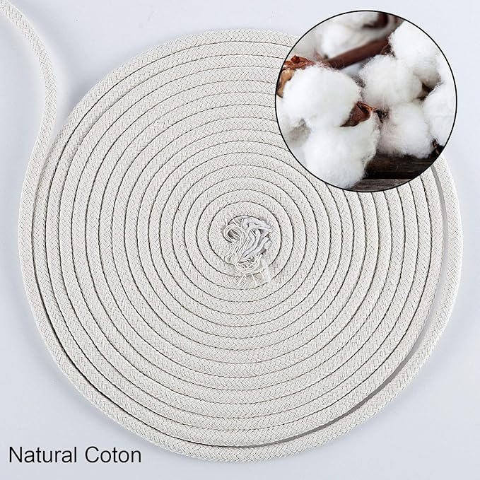 ZOENHOU 164 ft 1/4 in Natural Cotton Rope - White Solid Clothesline Rope for Laundry Line, DIY Crafts, Art Projects, Garden Decor