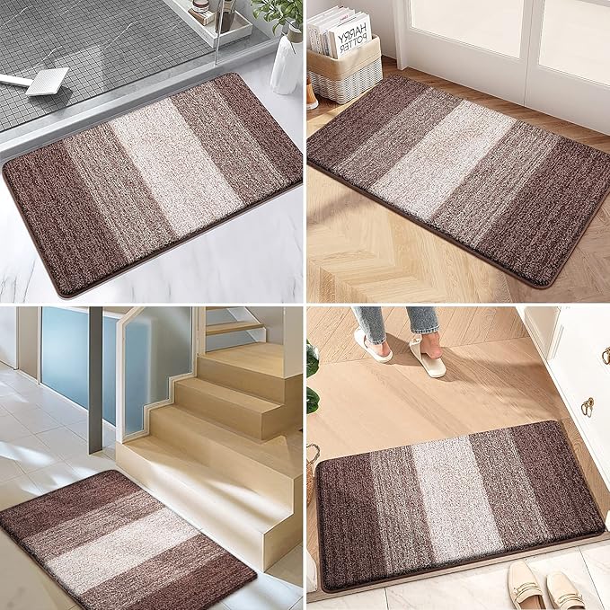 Kitinjoy Indoor Outdoor Door Mat, 48x32 Non-Slip Absorbent Dirt Trapper, Low-Profile Washable Inside Entrance Front Floor Mat, Sturdy Soft Entry Doormats for Entryway, Brown