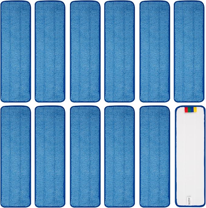 12 Pack Replacement Microfiber Pad - Thick - Universal Commercial 17-18 Inch Mop Head- Heavy Duty - Wet & Dry Commercial Cleaning Refills Reusable Mop Refills Fit for Most Microfiber Flat Mop System