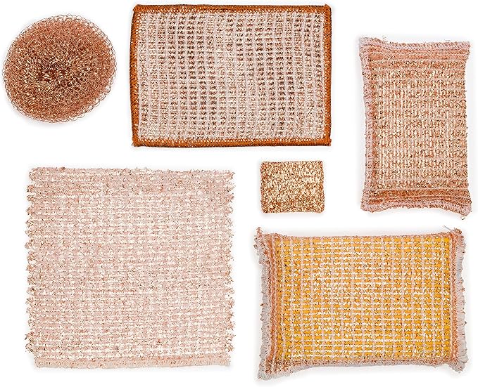Redecker 2-Ply Woven Copper Scrubbing Cloth & Microfiber Cleaning Wipe – Dual-Surface, Non-Scratch, Reusable & Machine Washable Real Copper Pad for Kitchen & Home