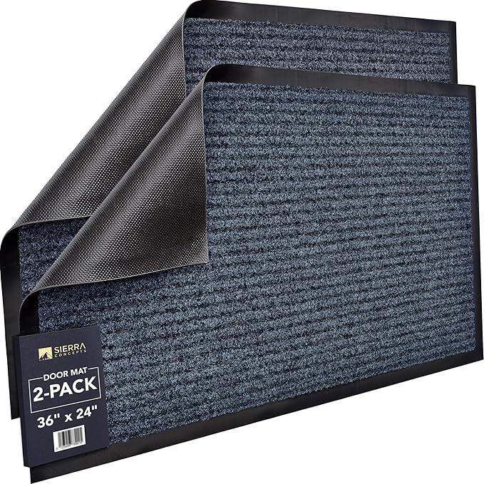 Sierra Concepts Front Door Mat Welcome Floor Mats - Entryway Indoor Outdoor Entrance Doormat, Patio, Porch, Muddy Shoe, Inside Outside Low Profile, 36x24 inches, 2-Pack Gray